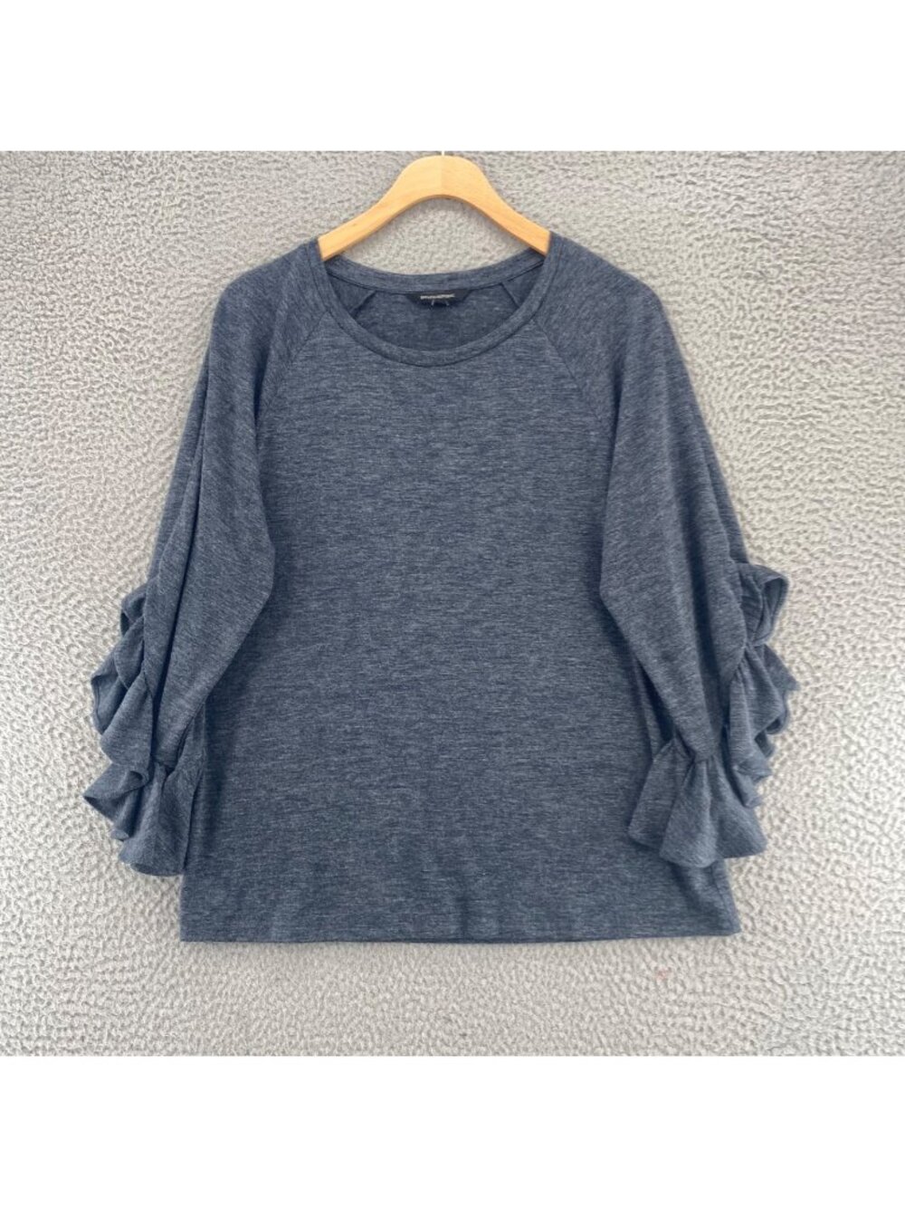 Banana Republic Top Womens  Medium Gray Heather Knit Ruffle 3/4 Flutter Sleeve